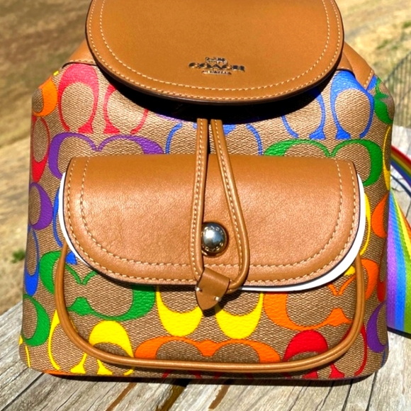 NWT Coach Signature Rainbow Backpack Designer Bag - Picture 2 of 11